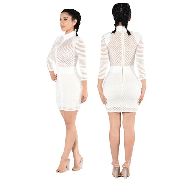 Fashion Nova | Dresses | White Stripe Sheer Dress Size M Nwt | Poshmark Fashion Nova | Dresses | White Stripe Sheer Dress Size M Nwt | Poshmark